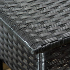 Black woven table corner with glossy protective edge and rounded tubing