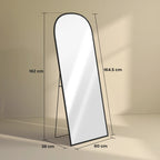 Black full-length standing mirror with arched top and thin aluminum frame