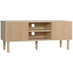 Natural wood-effect TV cabinet stand with sliding doors and open center shelves