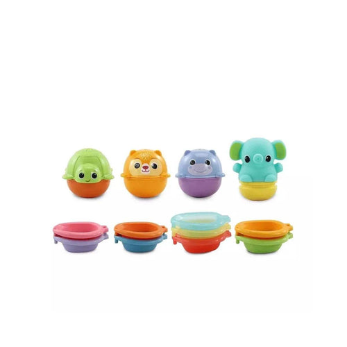 Colorful nesting bath boats with four animal-face characters