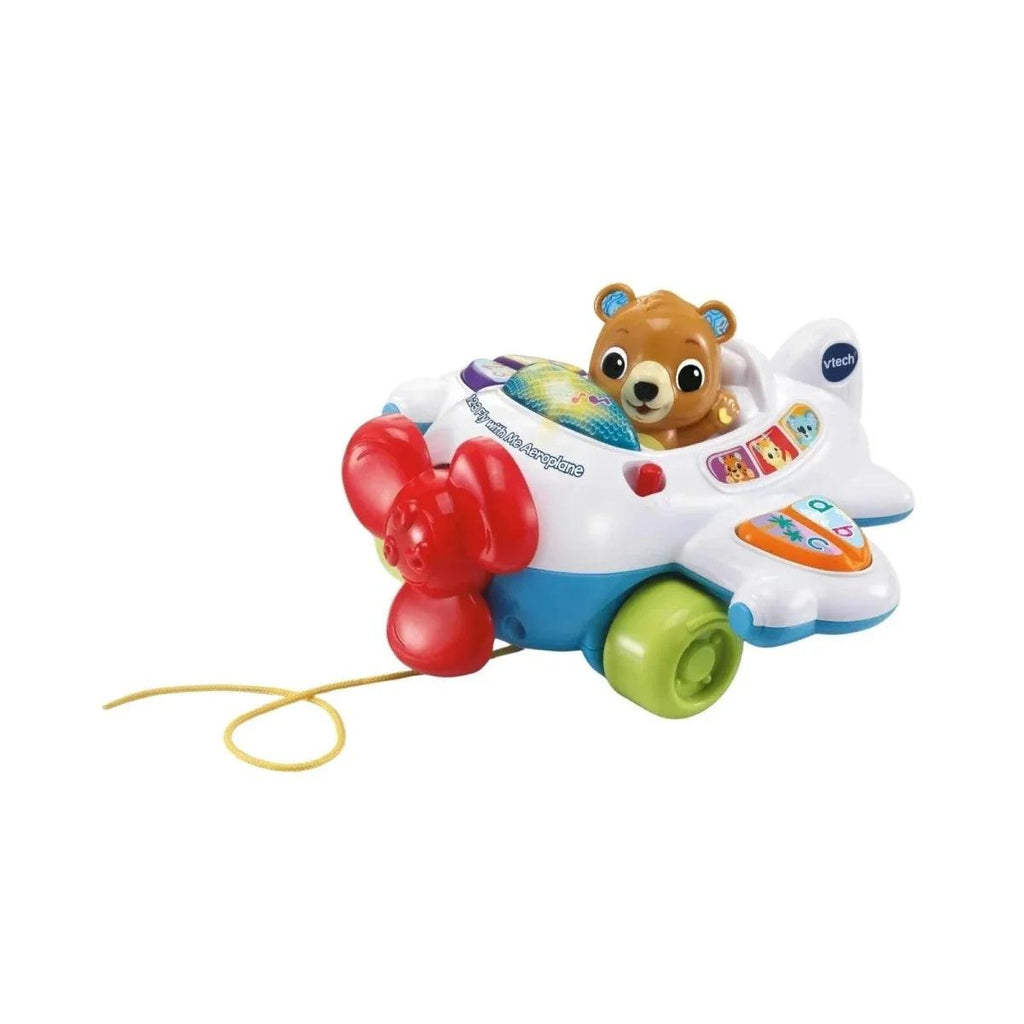 VTech baby aeroplane pull toy with bear face and colorful rolling wheels