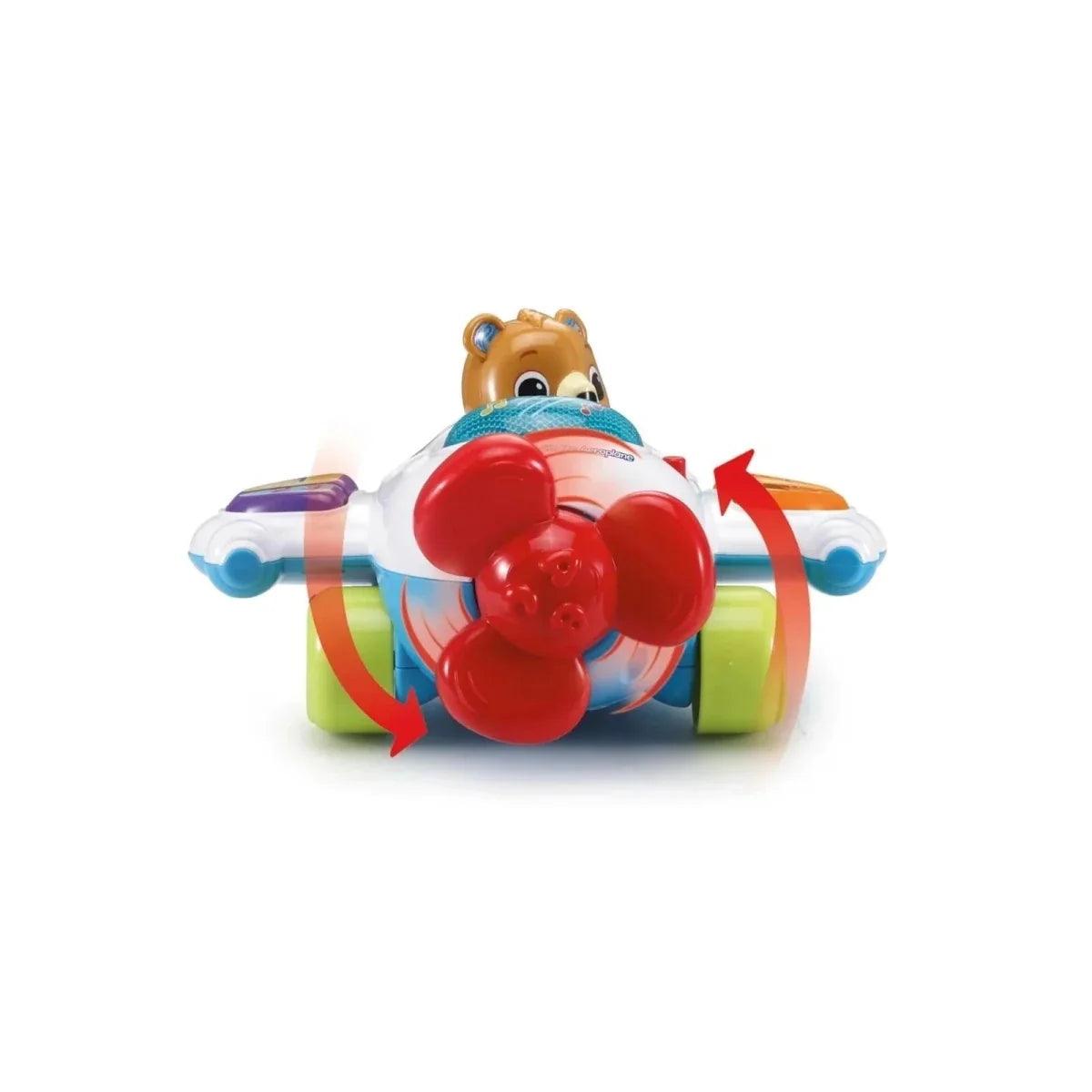 VTech baby aeroplane pull toy with spinning red propeller and bear cockpit