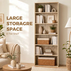 Oak wood effect 6-tier shelf cabinet with open compartments for books and decor