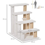 White 4-step cat climbing stairs with sisal-wrapped posts and top platform size view