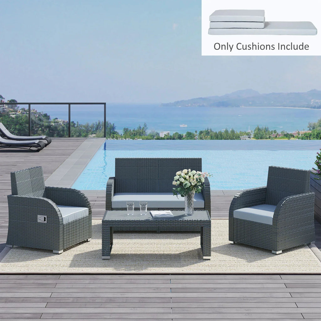 3 PCs Outdoor Seat Cushion for Rattan Furniture, Garden Furniture Cushions, Grey - Bobobiy