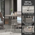 Grey round outdoor table with non-slip pads, powder-coated metal frame, and woven top