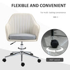 Beige task chair with gray cushion, 360-degree swivel base, and caster wheels