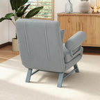 Light grey sofa bed chair with reclining backrest and removable padded armrests