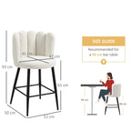 Cream boucle bar stool dimension diagram with curved seat back and black steel footrest