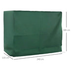 Green swing chair protective cover shown with rectangular shape and corner grommets