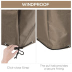 Beige patio furniture cover with click-close strap detailing, windproof fit