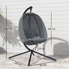 Grey egg chair swing hammock with breathable mesh pod and padded cushion