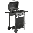 2-burner gas barbecue grill with warming rack and side shelf, black finish