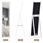 White full-length standing mirror showing front glass and side stand legs