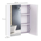 White bathroom storage cabinet with two open doors and three interior shelves