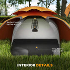 Orange dome tent interior view with lantern hook and inner floor for dry camping