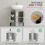 Bathroom sink storage cabinet with two doors, open interior shelves for under-mount sink use.
