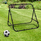Black rebounder kickback net target with side support bars and top frame