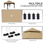 Khaki pop-up gazebo tent parts showing double top and weight bag accessories
