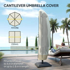 Beige cantilever umbrella cover with full-length hood and zipper seam