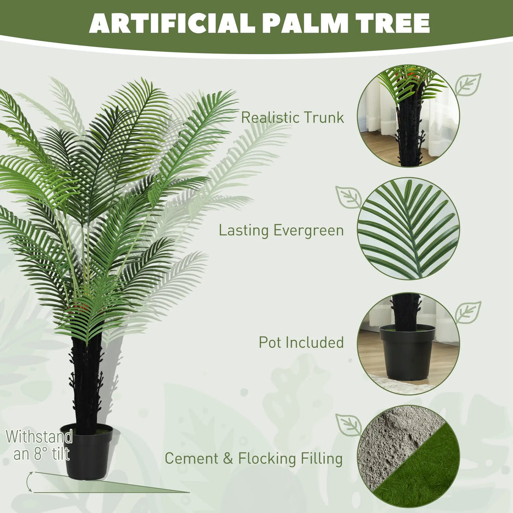 Homcom 175cm Artificial Areca Palm Tree with 16 PE Leaves, Decorative Artificial Plant with Plastic Pot and Flocked Soil