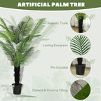 Homcom 175cm Artificial Areca Palm Tree with 16 PE Leaves, Decorative Artificial Plant with Plastic Pot and Flocked Soil