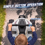 White kids quad bike with handlebar control button, child hands on grips