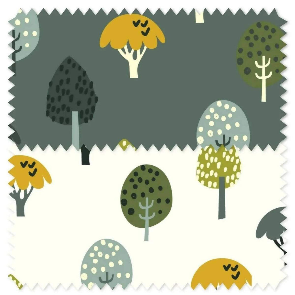 Close-up of animal-and-tree pattern fabric for baby highchair seat cover