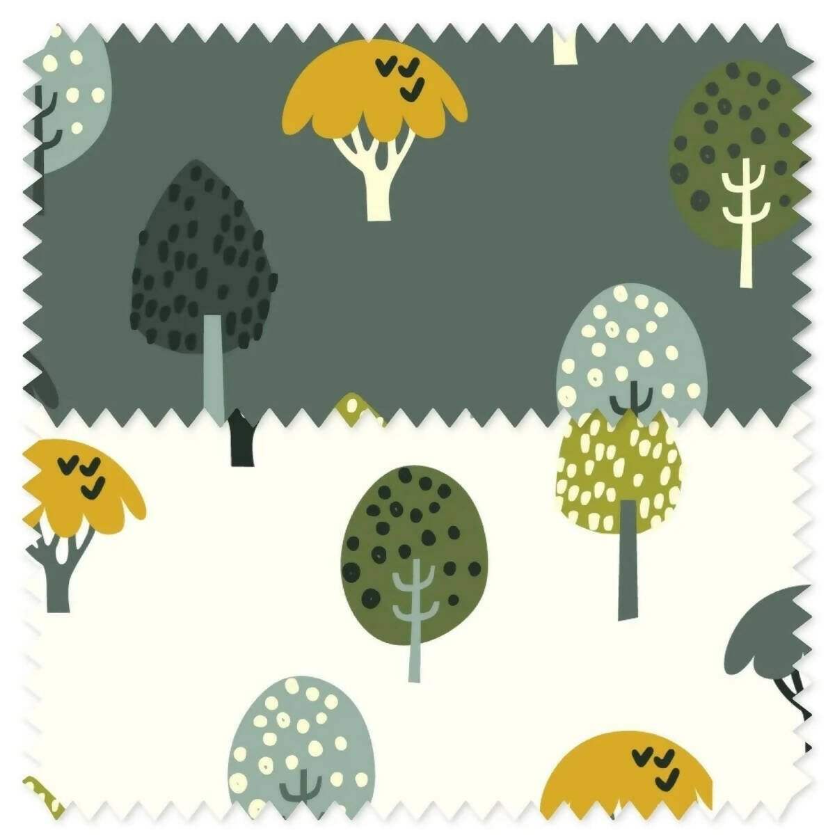 Close-up of animal-and-tree pattern fabric for baby highchair seat cover