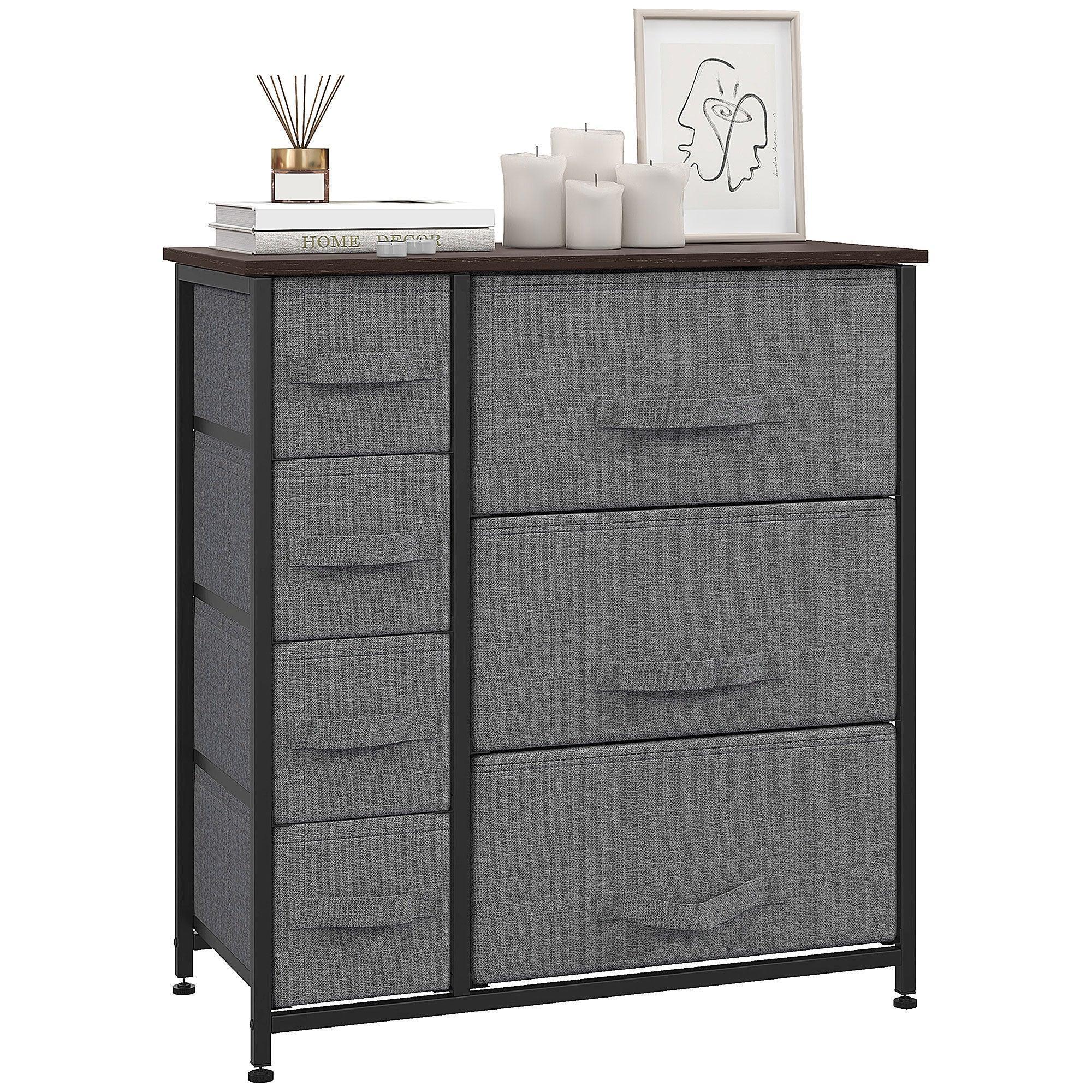 Chest of Drawers with 7 Drawers, Fabric Drawers with Large Storage Space, Drawers Dresser with Metal Frame, Adjustable Feet for Bedroom Living Room, Dark Grey - Bobobiy