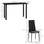 Black dining table and chair size diagram: 120 cm x 60 cm tabletop