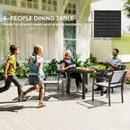 Black 4-person square outdoor dining table with slatted top and aluminium legs
