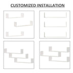 White U-shaped floating wall shelf installation layout with different bracket placements