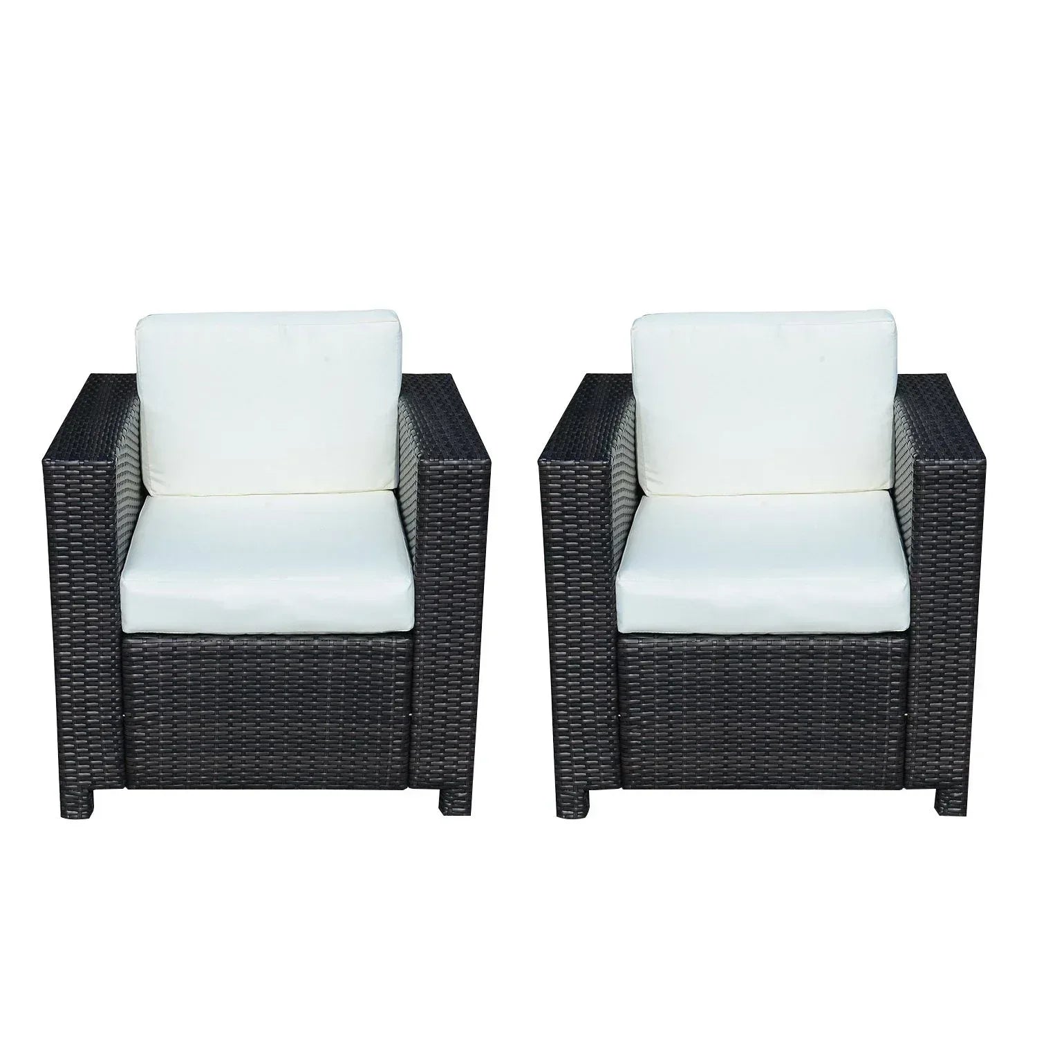 2 Rattan Garden single Seater Chair All Weather Wicker Weave Single Sofa chair armchair Patio Black - Bobobiy