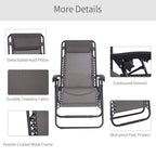 Grey texteline outdoor recliner chair with detachable head pillow, black metal frame