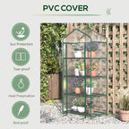 Mini greenhouse with transparent PVC cover and green frame for plant protection