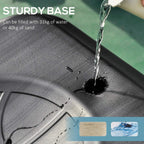 Black fillable base with waterproof cover and anchoring weight for hoop stand