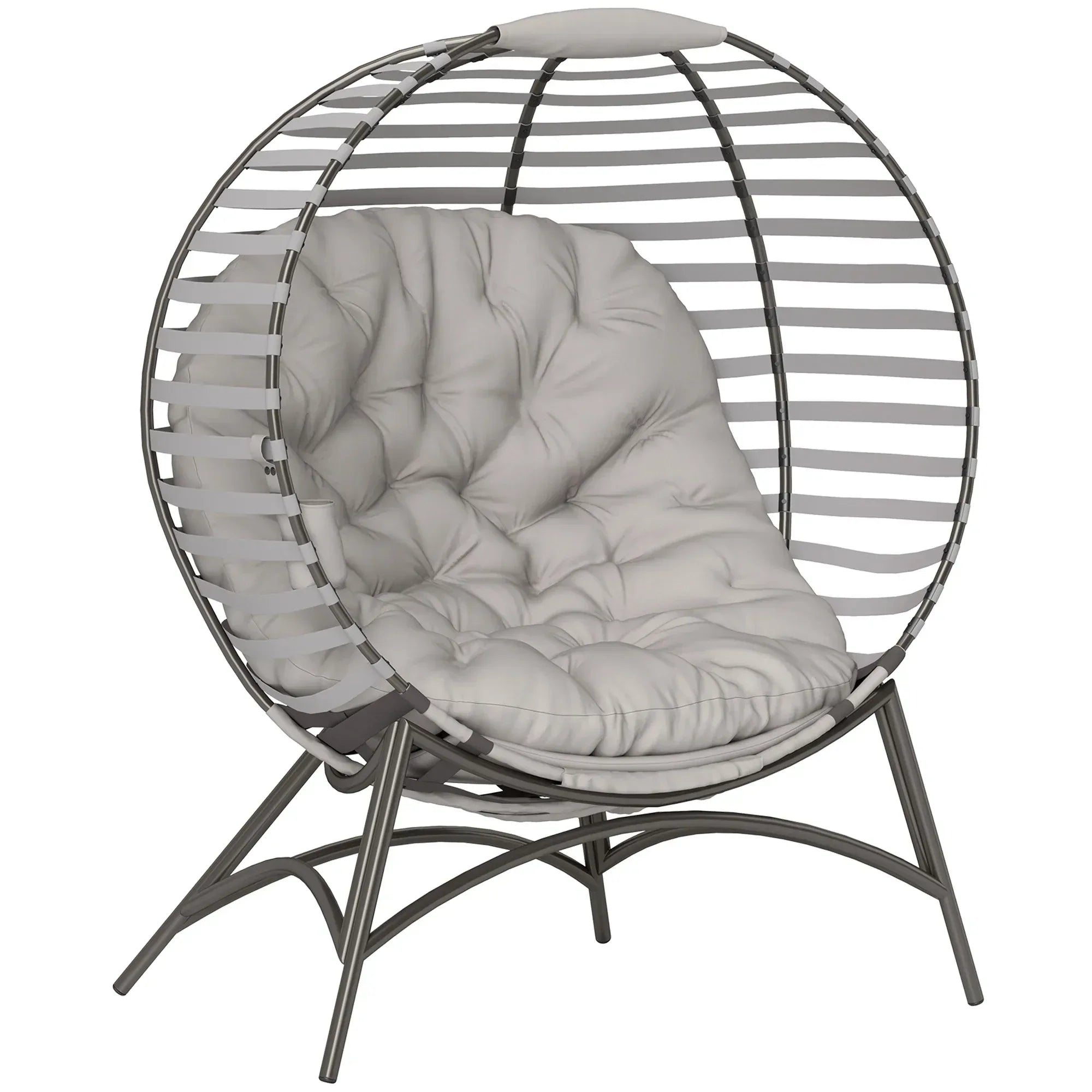 Egg Chair with Cushion & Side Pocket - Light Grey - Bobobiy