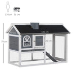 Grey wooden rabbit hutch and run with side mesh walls and built-in ramp