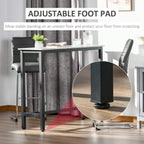 White marble-effect bar table with black adjustable foot pad and open underframe