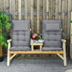 Set of 2 dark grey high-back patio chair cushions with square pillow, padded quilting