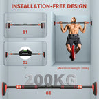 Screw-free doorway pull-up bar with maximum 200 kg weight capacity
