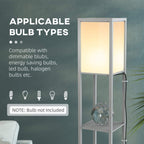 Light grey floor lamp with dual rectangular shades and open column shelving