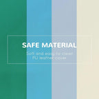 Multicolored PU leather cover material swatch in teal, blue, and beige