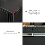 Black metal filing cabinet corner reinforcement with full-extension drawer slide rails