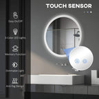 Round bathroom mirror with LED light ring and touch sensor control panel