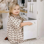 White kids play kitchen front cabinet drawer with handle