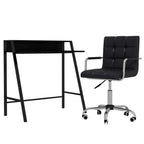 Black faux leather computer desk chair with swivel base and matching black desk