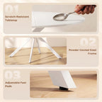 White round table with scratch-resistant top, steel frame and adjustable feet