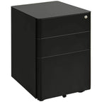 Black steel lockable rolling filing cabinet with 3 drawers and side key lock